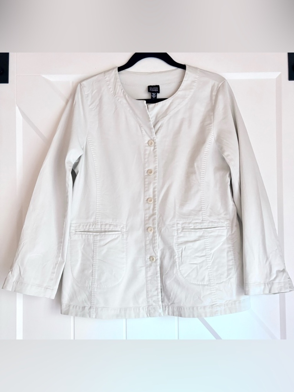 Eileen Fisher Cotton Stretch Jacket Cream Button Front Minimalist M
